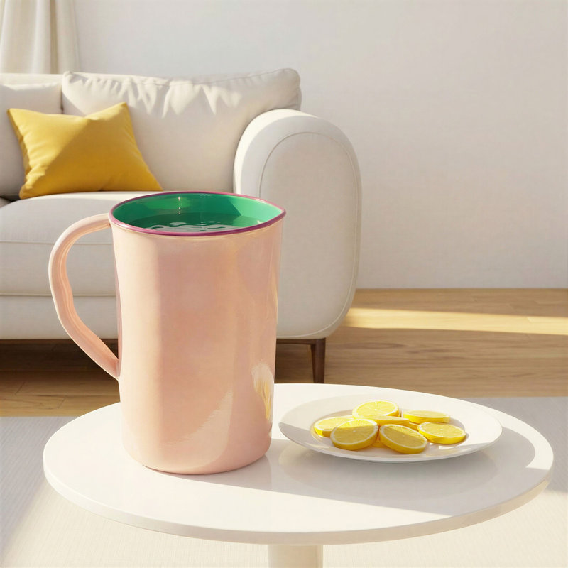 Enameled Stainless Steel Pitcher With Coloured Edge