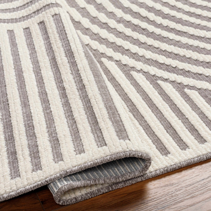 Tapis gris en polypropylène tissé à la machine Hrissonka, Rectangle 5 pi x 7 pi 2 po