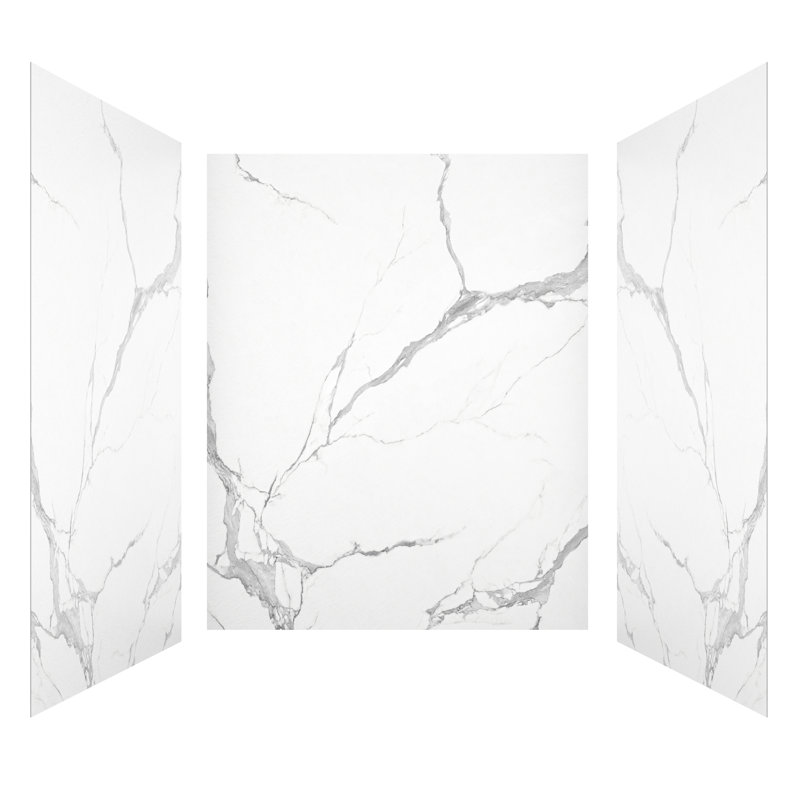 60"W 75"H Marble Textured Glue-Up SMC Shower Wall Panel Surround, Quick Install, 75" H x 60" W x 36" D