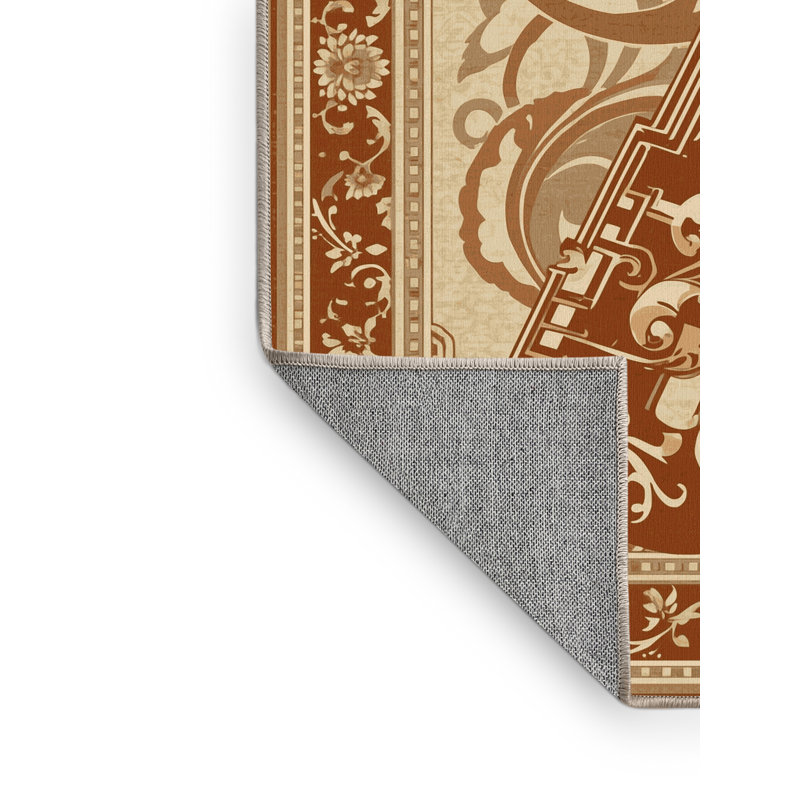 Machine Washable Orfelinda Saxophone Classic Oriental Rug in Brown – Beige Binding, 6x9