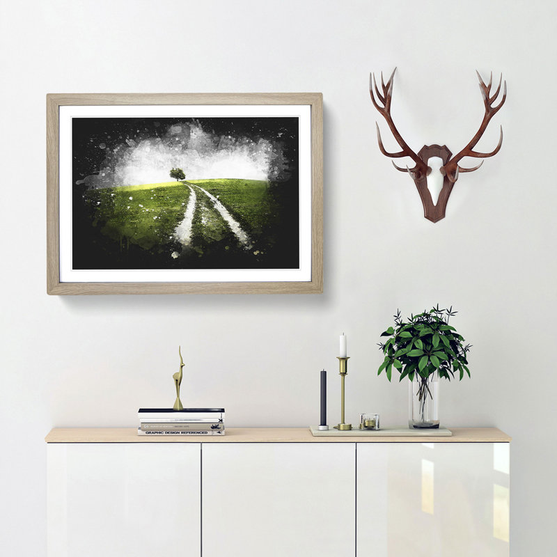 Path to a Lone Tree - Picture Frame Graphic Art Print, Oak Framed, 33cm H x 45cm W x 2cm D