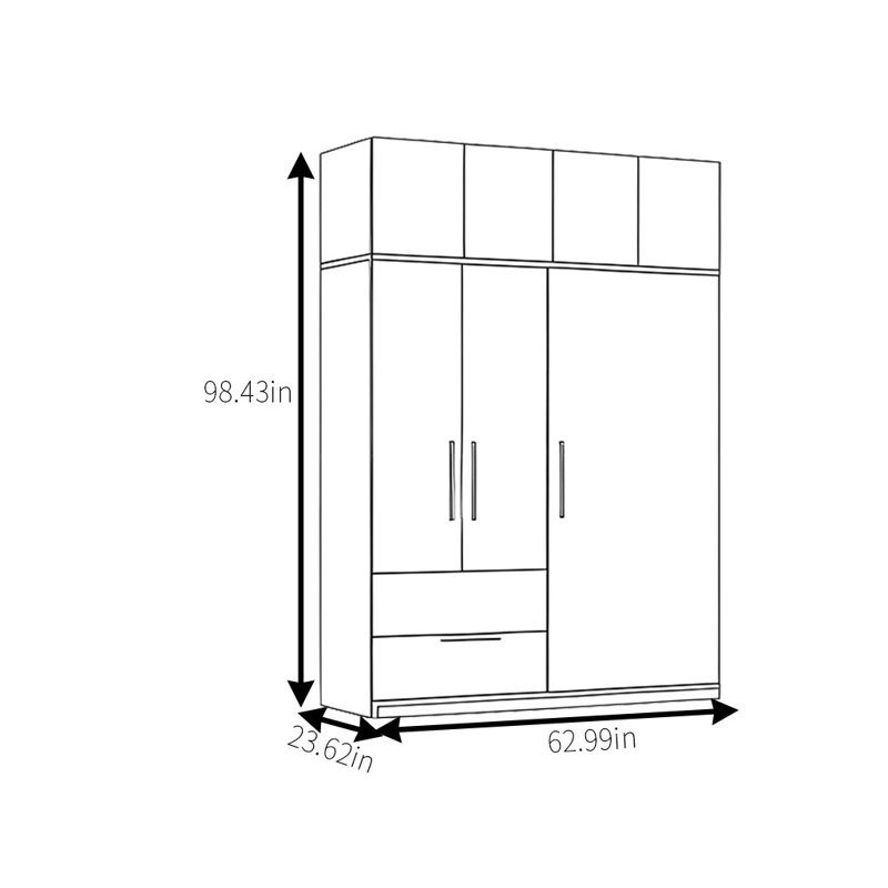 Simple Classic  Walnut Colour Wardrobe, 98.43" H x 62.99" W x 23.62" D