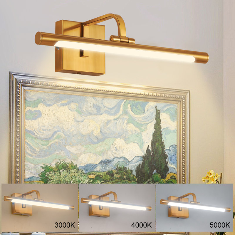 1-Light Dimmable LED Picture Light 3000K/4000K/5000K Adjustable, 4.33" H x 16" W x 8.26" D, Brushed Brass, 640 Lumens