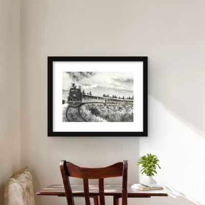 Steam Engine Train - Mountains Contemporary Framed Print