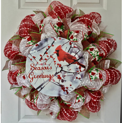 Seasons Greeting Cardinal Wreath