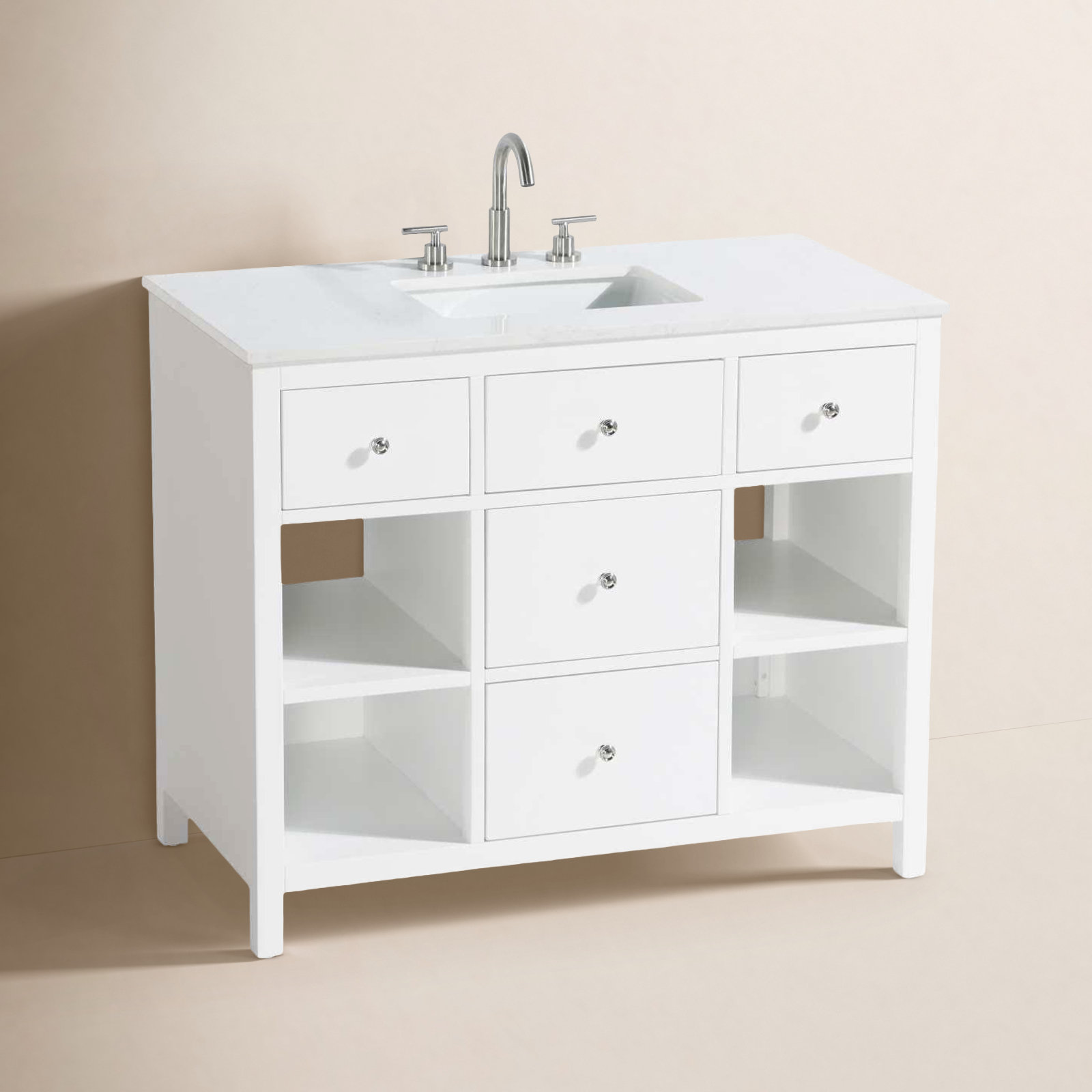 Single Bathroom Vanity, White/Chrome, 42"