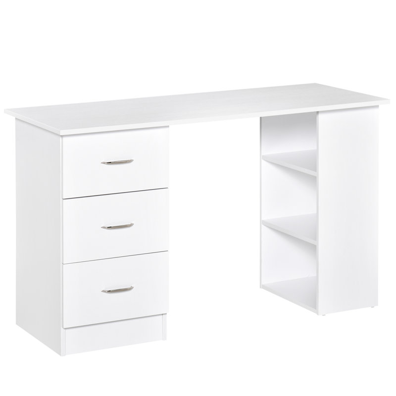 47" Modern Home Office Computer Desk Bookcase Combo Writing Table Workstation With 3 Drawer And Storage Shelf - White