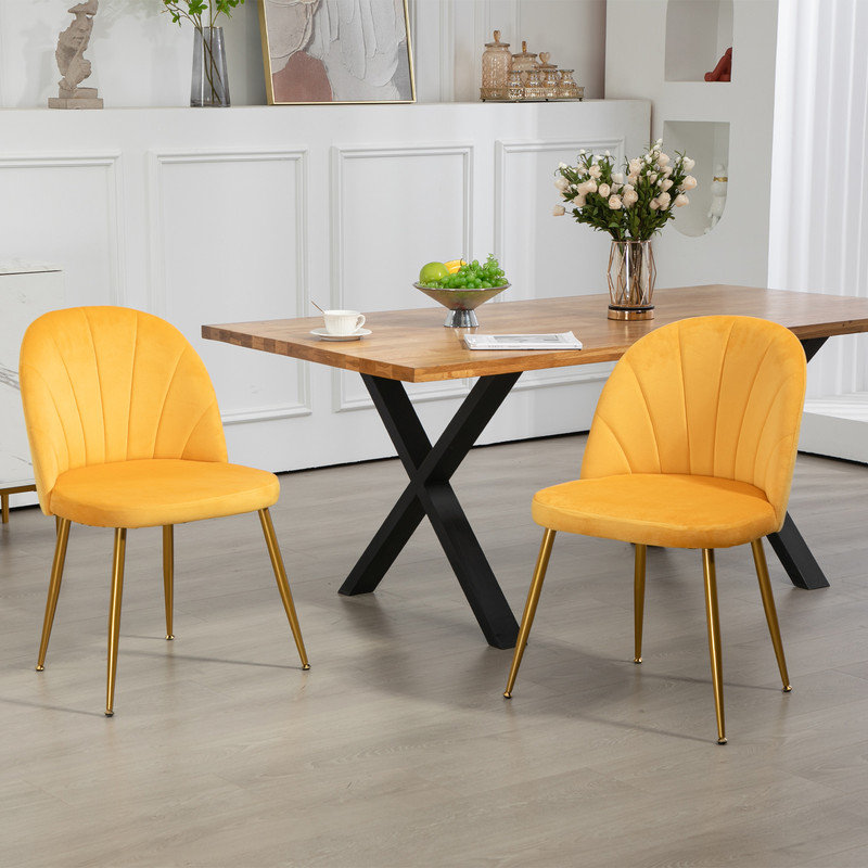 Modern Velvet Armless Side Dining Chairs, Yellow