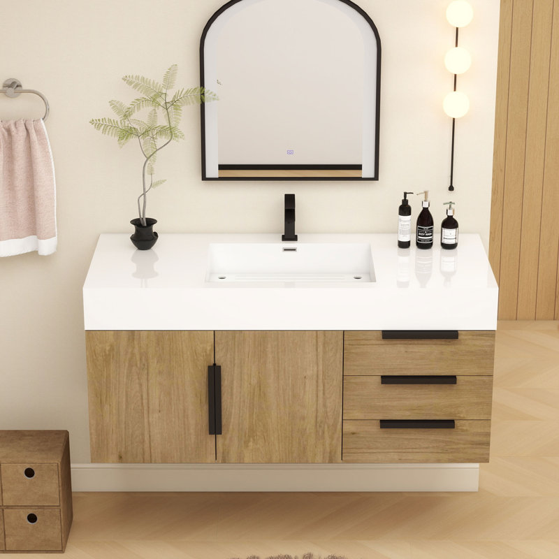Meuble-lavabo mural simple 48 po Jessica, Chêne blanc