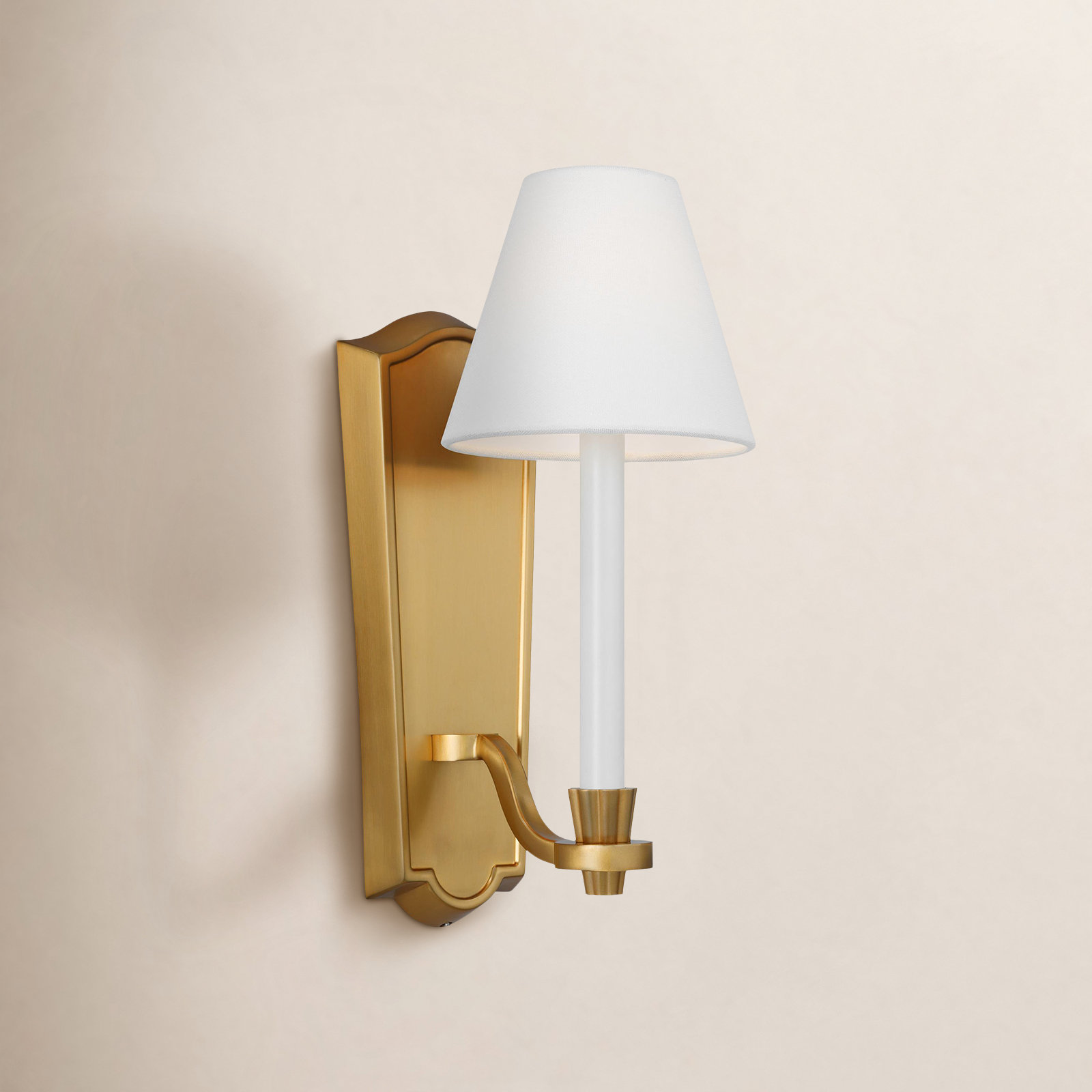 Single Light Dimmable Armed Sconce, Burnished Brass