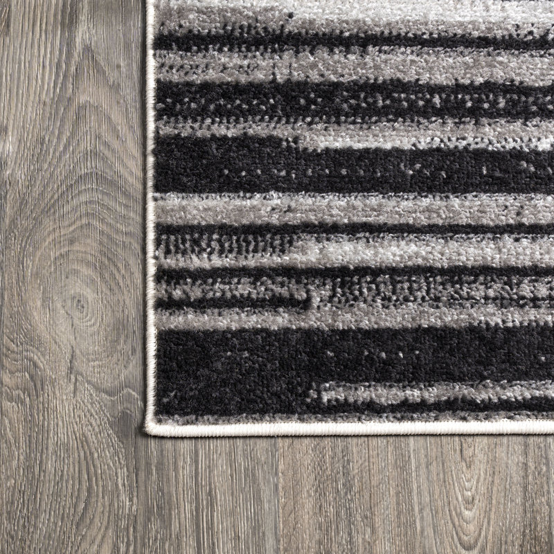 Spann Linear Modern Half-Stripe Gray/Cream Rug, Rectangle 3' x 5'