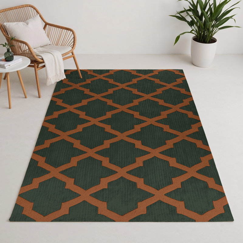 Trellis Green Indoor and Outdoor Area Rug, Rectangle 3' x 5'