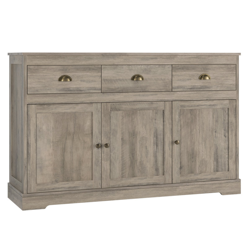 Buffet moderne de 53,54 po de largeur avec 3 tiroirs, armoire et tablettes réglables, gris