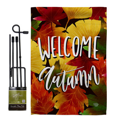 Ensemble de drapeaux en polyester 19 x 13 po Welcome Autumn Leaves