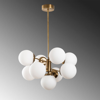 Modern Vintage Chandelier, 27.6 in Diameter x 31.5 in Height, Metal Body with Glass Cap, 9 x E27 Socket (Max 40W) | Elegant Scandinavian Design in Vintage & White Colors, Ideal for Home & Dining Spaces