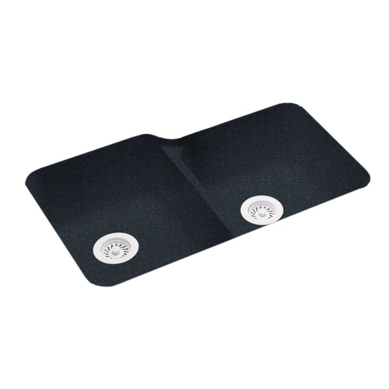 Swan 21.25'' W Double Bowl Solid Surface Undermount Kitchen Sink, Black Galaxy