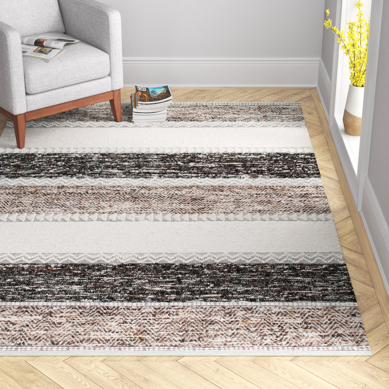 Pante Macassar Southwestern Hand-Woven Cotton/Wool Brown/Ivory/Black Area Rug, Rectangle 5' x 8'