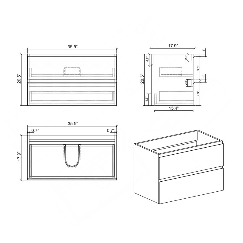Wall Mount Cabinet WITHOUT Basin, Colour, With Two Drawers, Pre-Assembled, White