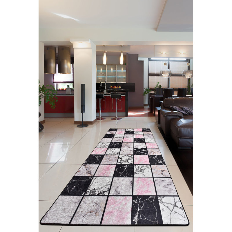 Durable Hall Carpet (2.6 x 6.6 ft) | 100% Polyester, Pile Height: 0.2 in, Total Thickness: 0.4 in | Antibacterial, Non-Slip Underside, Machine Washable | Ideal for Home Entryways, Elegant and Functional Design