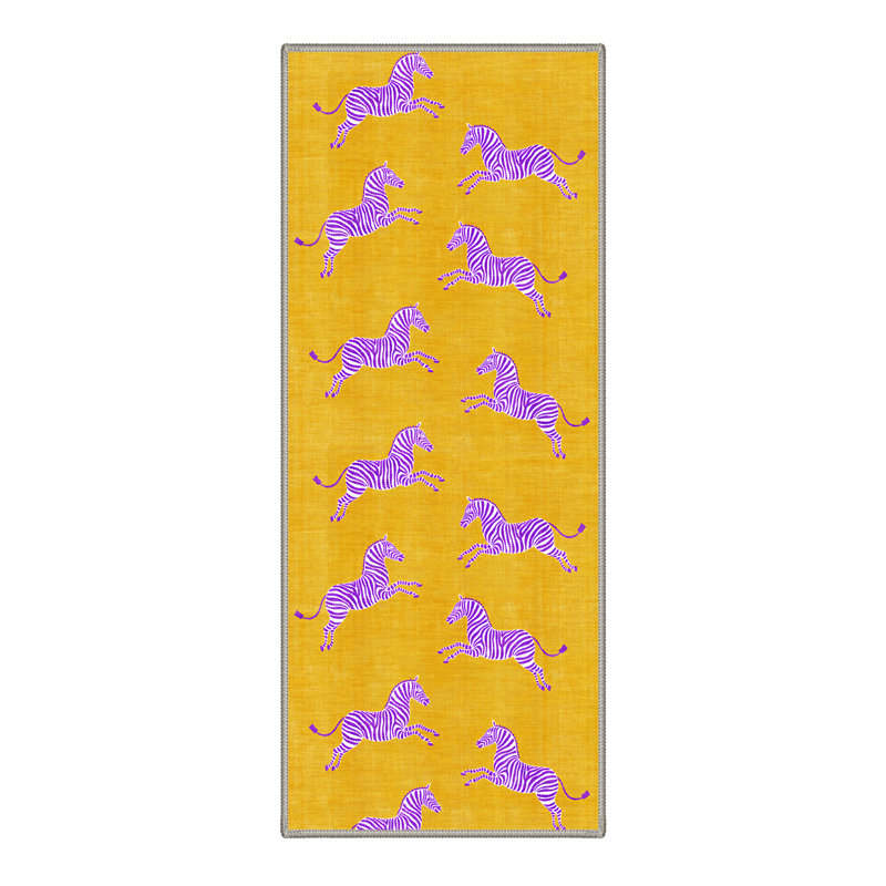 Aldovin Zebralume Animal Print Machine Washable Purple / Yellow Indoor Area Rug with Non-Slip Backing, Runner 2' x 7'