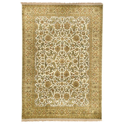 Tapis crème et doré de haute qualité noué à la main