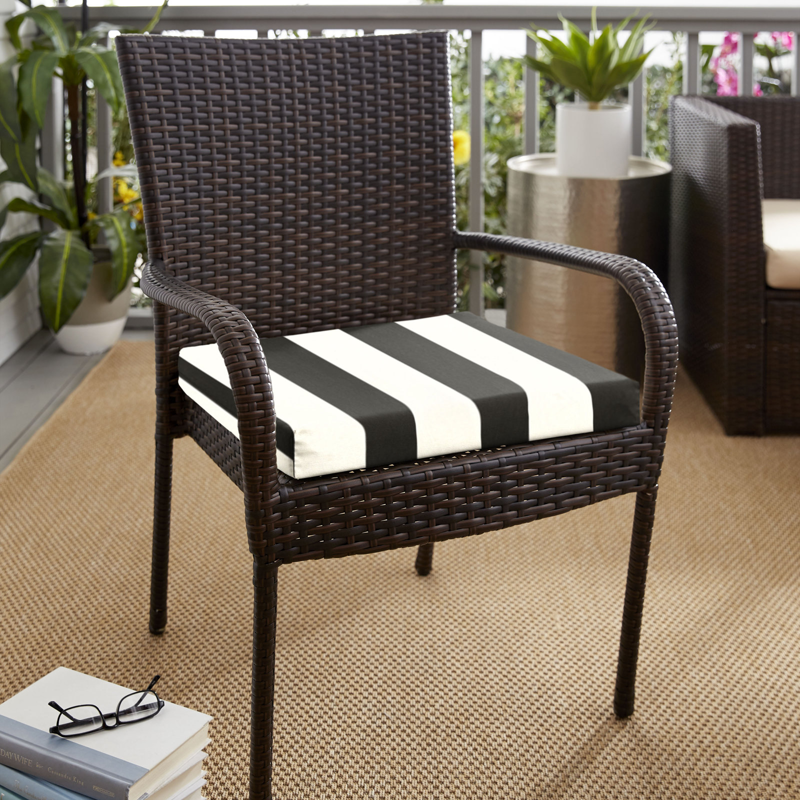 Pendley Striped Outdoor Dining Chair Cushion, 2.5" H x 20" W x 20" D