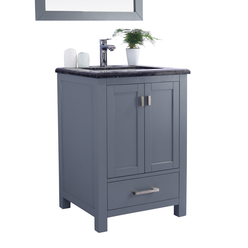 Ensemble de meuble-lavabo pour salle de bain simple 24 po Mariário, Bois noir, Gris