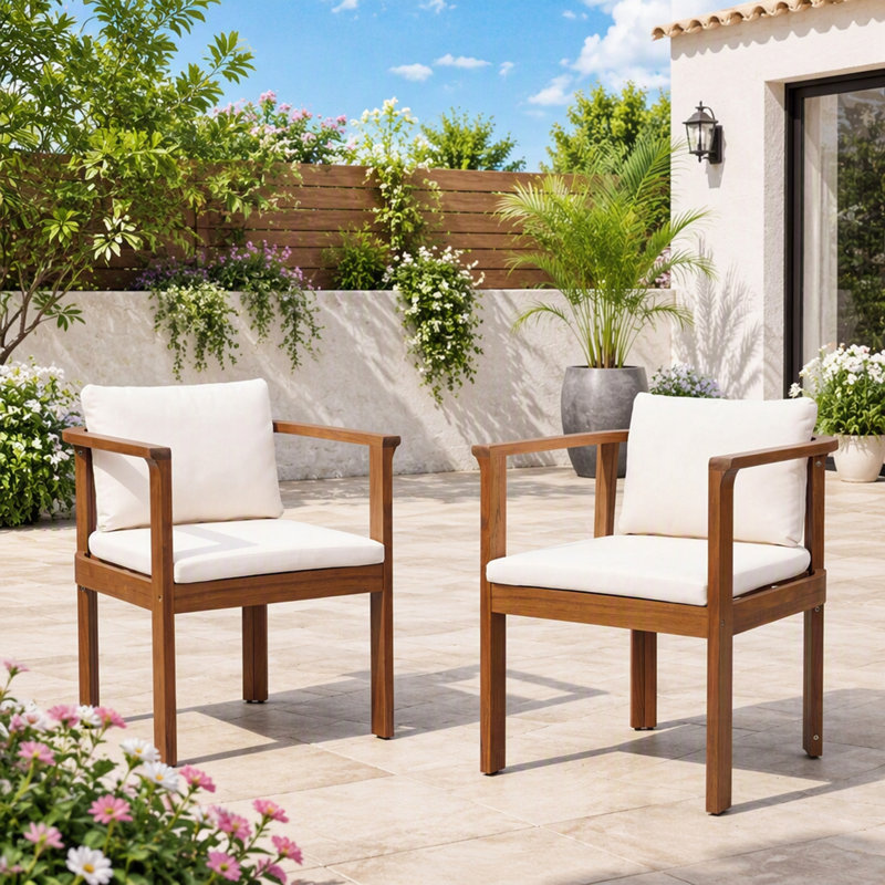 Ensemble de 2 chaises d'extérieur avec accoudoirs courbés en bois d'acacia pour une élégante terrasse