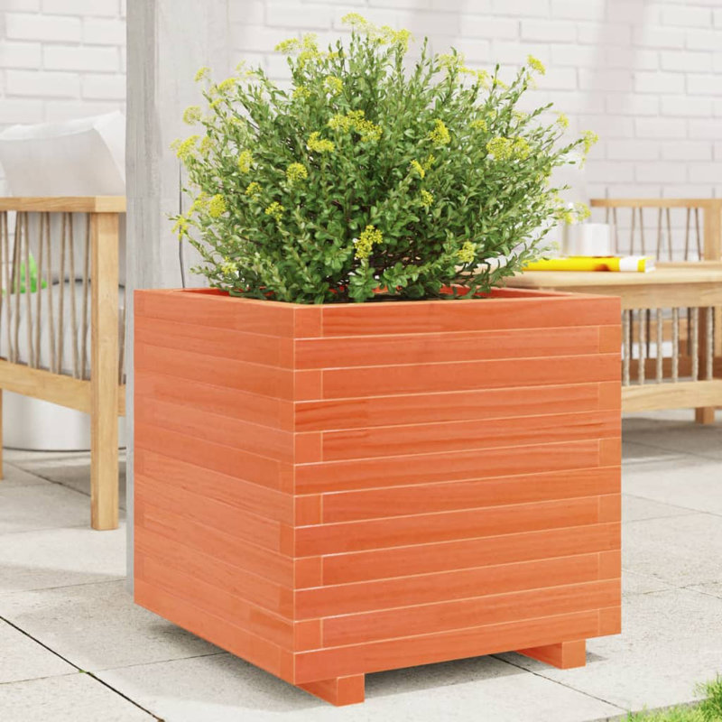 Wood Planter Box, 49.5cm H x 50cm W x 50cm D, Wax Brown
