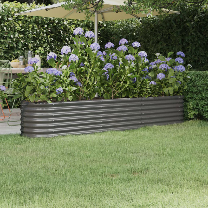Annwyl Metal Raised Garden Bed, Gray, 14.2" H x 88.2" W x 15.7" D