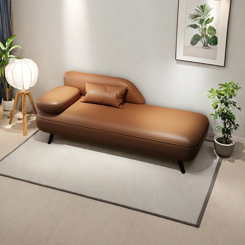 Chaise longue élégante et simple en similicuir, Orange, Orienté à gauche (vu de face)