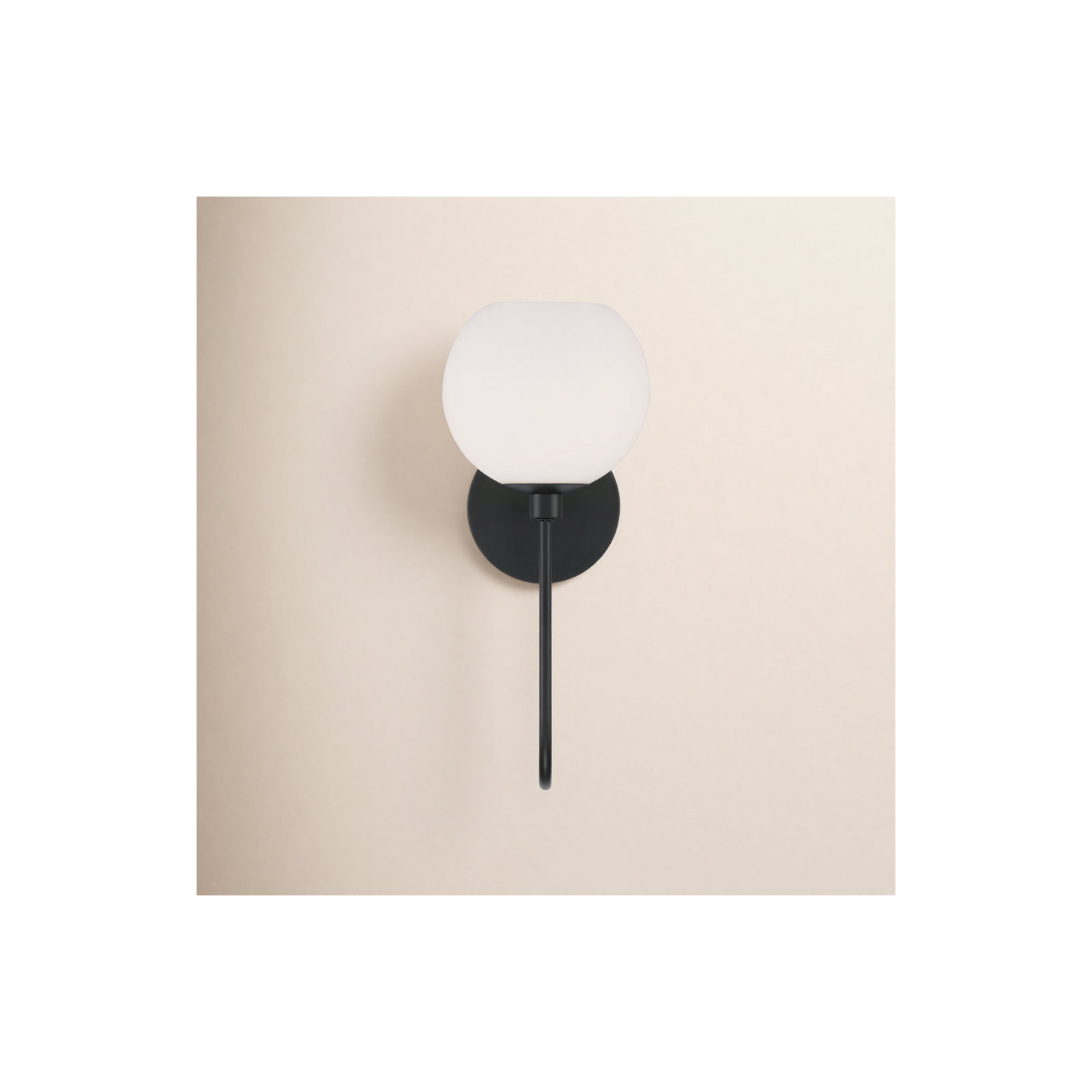 Ansley Single Light Glass Dimmable Armed Sconce, Matte Black