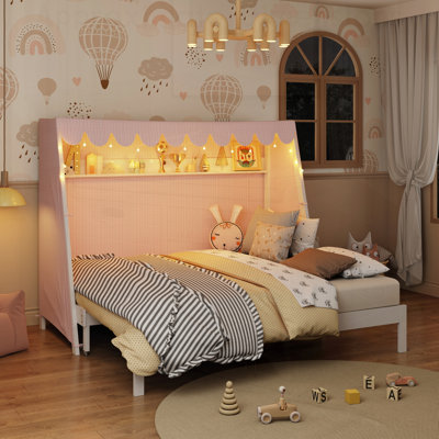 House Bed with Twin XL Trundle, Shelf, Tent and Light for Kids, Perfect for Playful and Functional Bedrooms