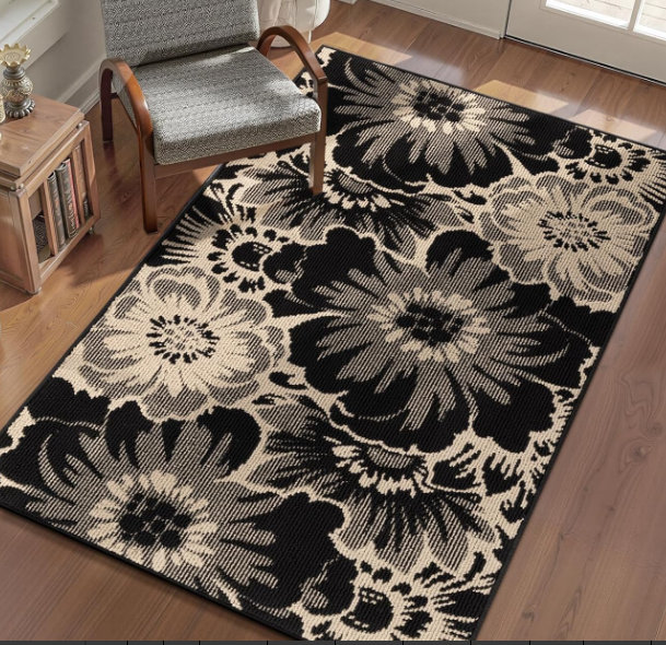 Tapis antidérapant à motif floral, Rectangle 3' x 5'