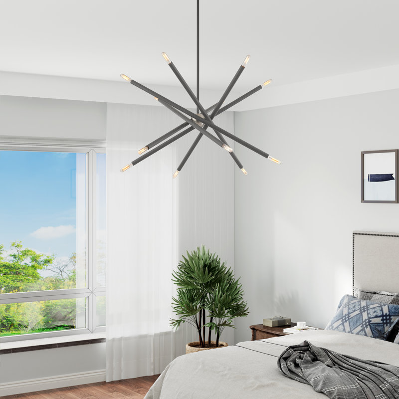 Lustre linéaire Spoutnik moderne à 12 lumières Poco, Gris scandinave, 12