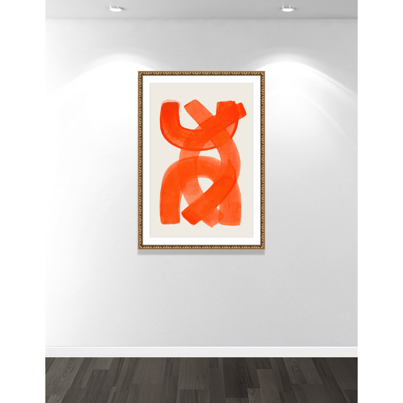 «Orange Strokes Print» par Haniff, L 34,5 po x H 48,5 po, Imprimé mat, Gold Leaf Beads