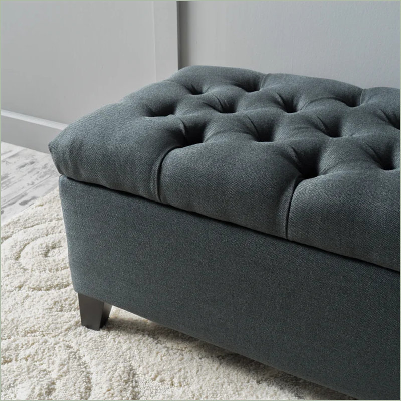 Ottoman with Storage, Contemporary Button Tufted 51” Wide | Black | Wood, Gray