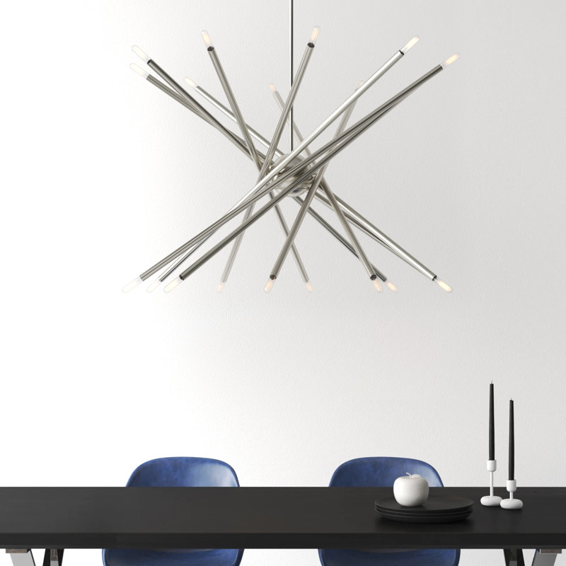 Runo Sputnik Modern Linear Chandelier, Brushed Nickel