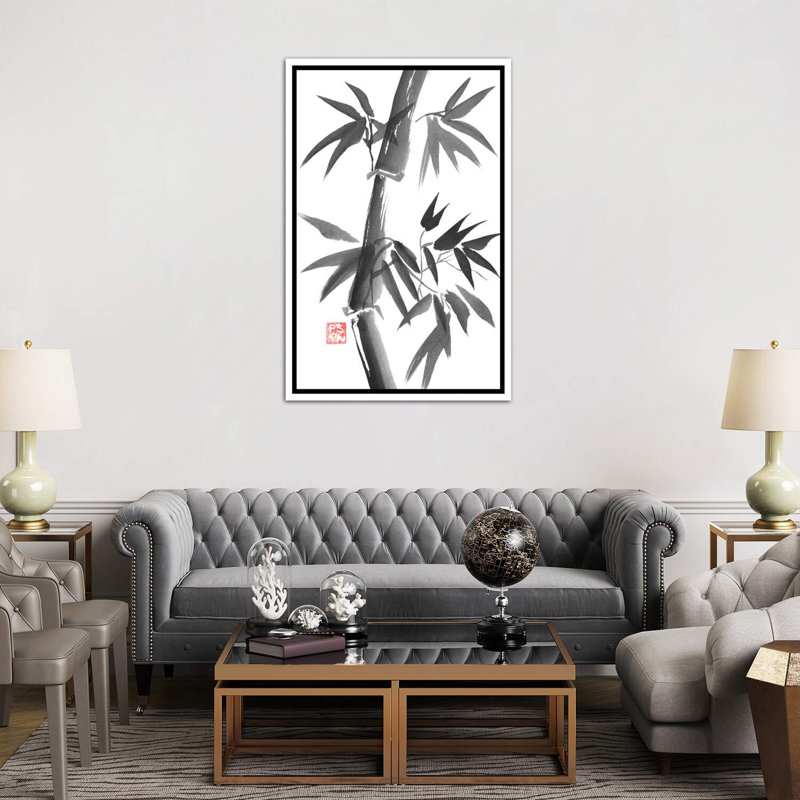 «Bamboo» par Péchane - impression d'art graphique, H 60 po x l 40po x P 1,5 po, Toile blanche encadrée, Pas de tapis