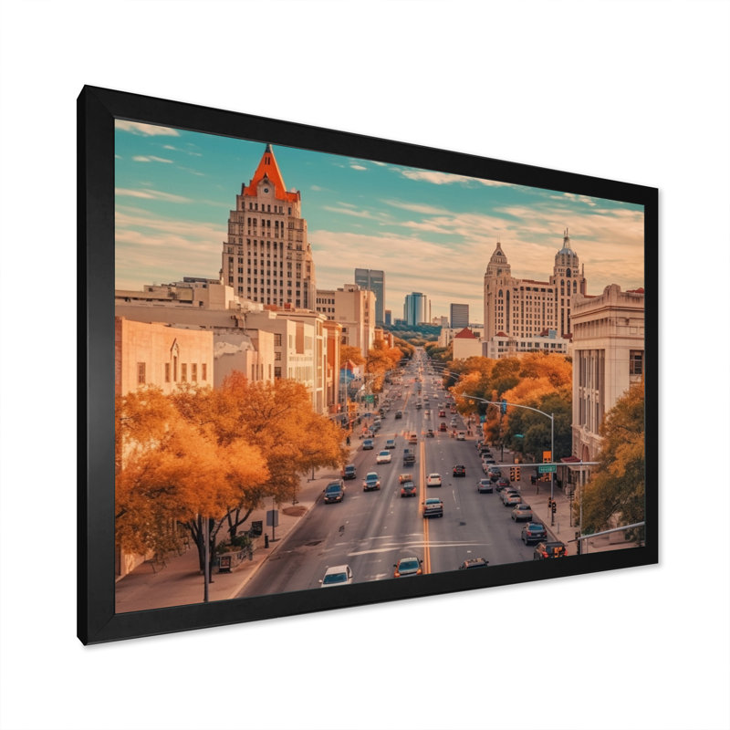 Austin Austin, paysage urbain dynamique I, H 16 po x l 32 po x P 1 po, Cadre photo noir