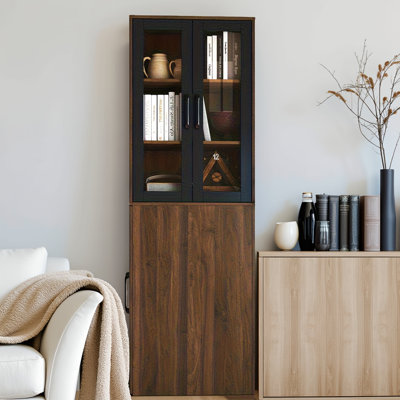 70.87" H Display Storage Cabinet With 4 Pull-out Shelves & 2 Glass Doors - Modern Multi-functional Pantry Cabinet For Kitchen, Living Room, Or Dining by Latitude Run