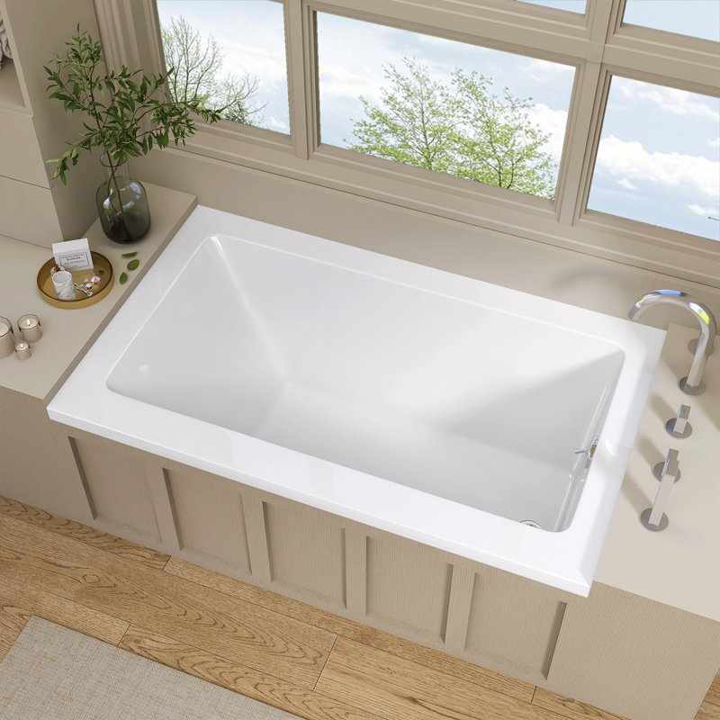 54 In. X 32 In. Rectangular Drop-In Soaking Bathtub Acrylic Bathroom Soaking Bath Tub With Right Drain In White