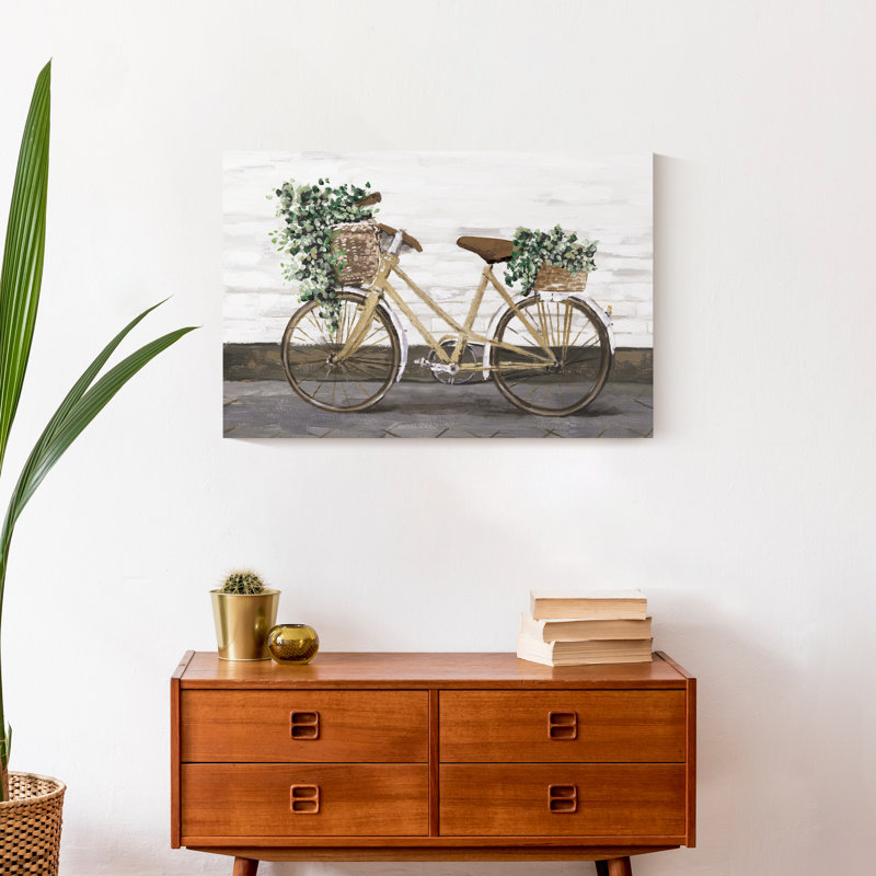 Floral, verdure, vélo - peinture sur toile tendue