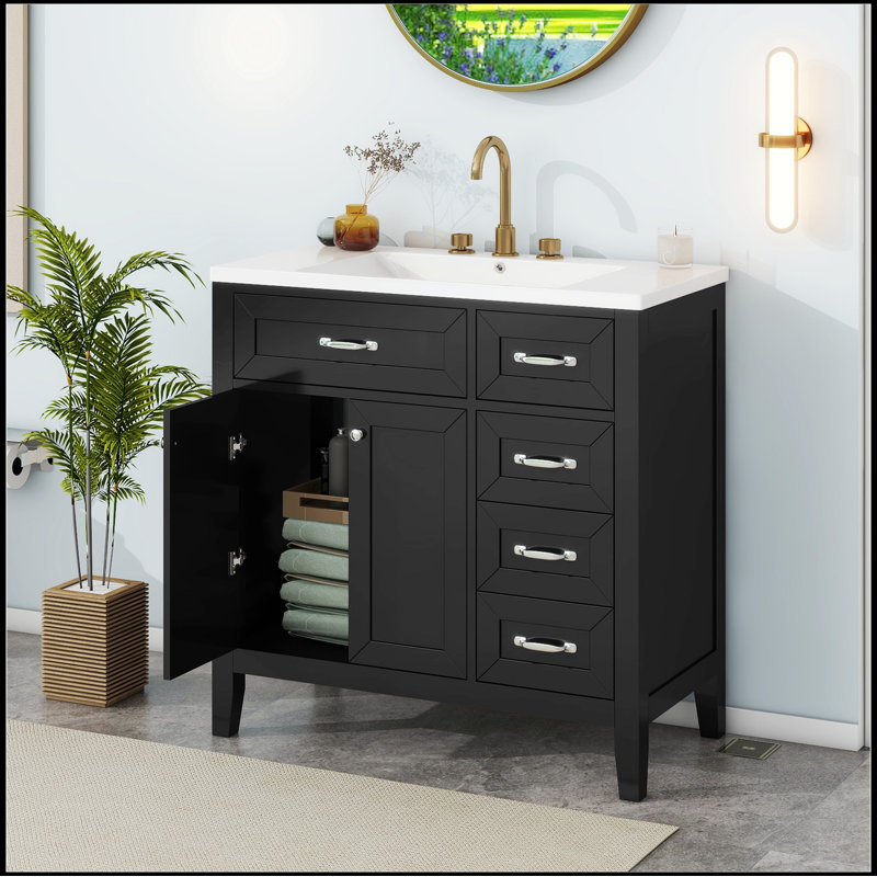 Meuble-lavabo simple avec plateau 35,98 po Savitt, Noir