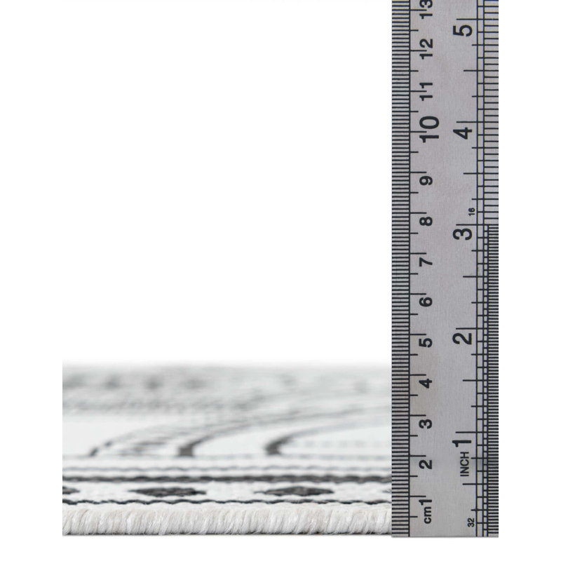 Tapis intérieur / extérieur en polypropylène géométrique tissé à la machine blanc / noir, Rectangle 9 pi x 12 pi