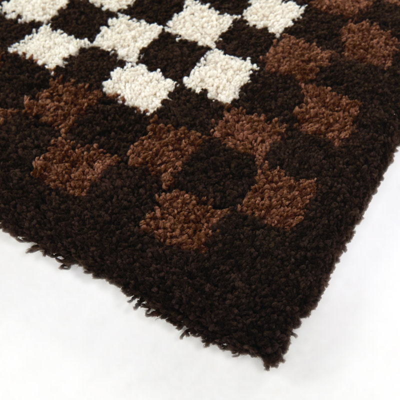 Channahon Brown/Cream Checkered Shag Area Rug, Rectangle 7'10" x 10'