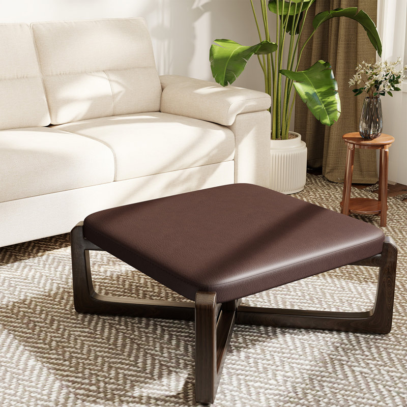 24" Wide Faux Leather Upholstered Square Ottoman, Dark Brown