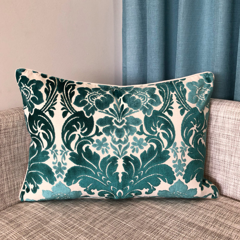 Damask Feather Throw Pillow, Turquoise