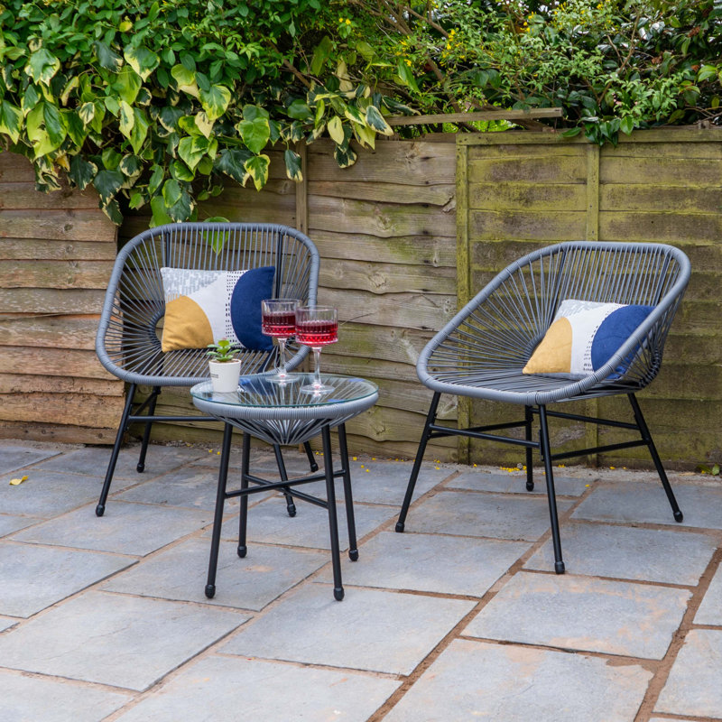 Capri Rattan 2 Seater Wicker Table and Chairs Bistro Set, Grey