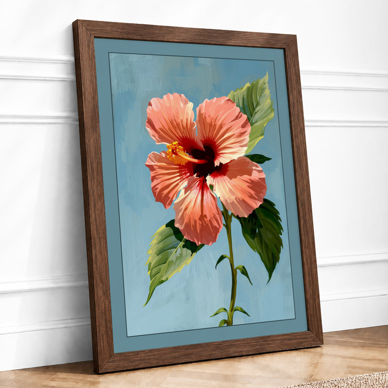 Hibiscus Study Botanical - Framed Print, A4 - 29.7 x 21.0 cm, Walnut